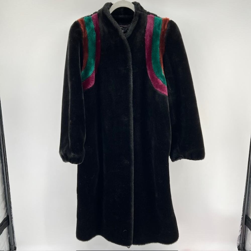 VTG 80s Faux Fur High Collar Long Coat Womens S Black Glamoratti  Opera Regency